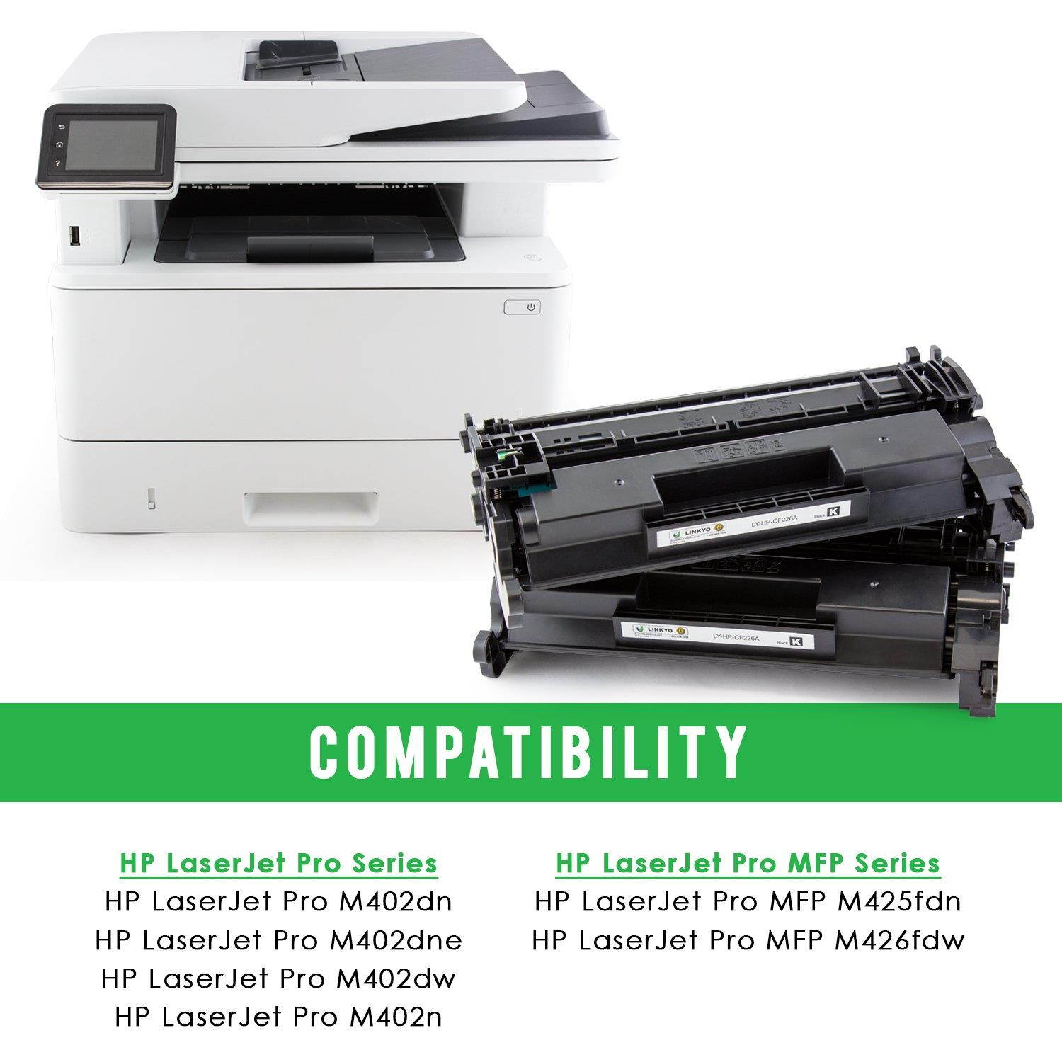 LINKYO Compatible Toner Cartridge Replacement HP 26A CF226A (Black, 2-Pack)