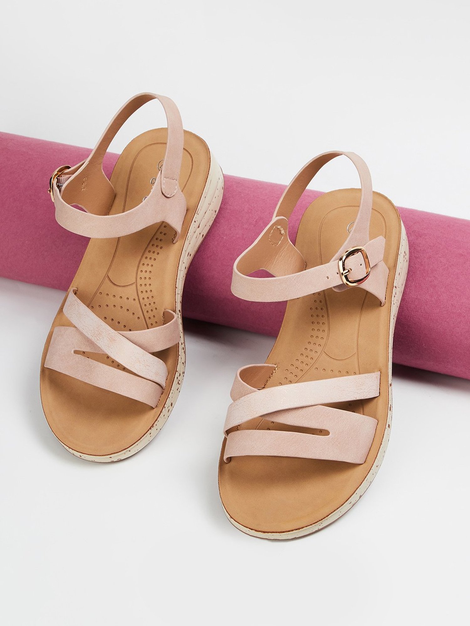 Ginger by Lifestyle Women's Pink Ankle Strap Wedges