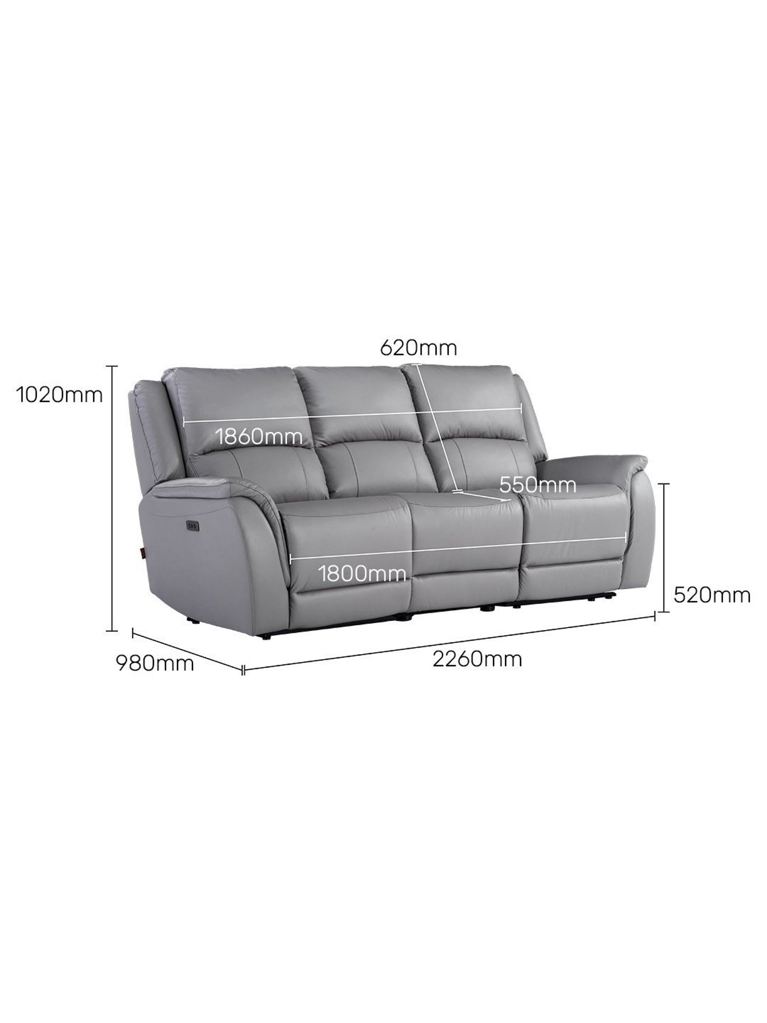Durian Meredith Grey Leather 3 Seater Reclining Sofas