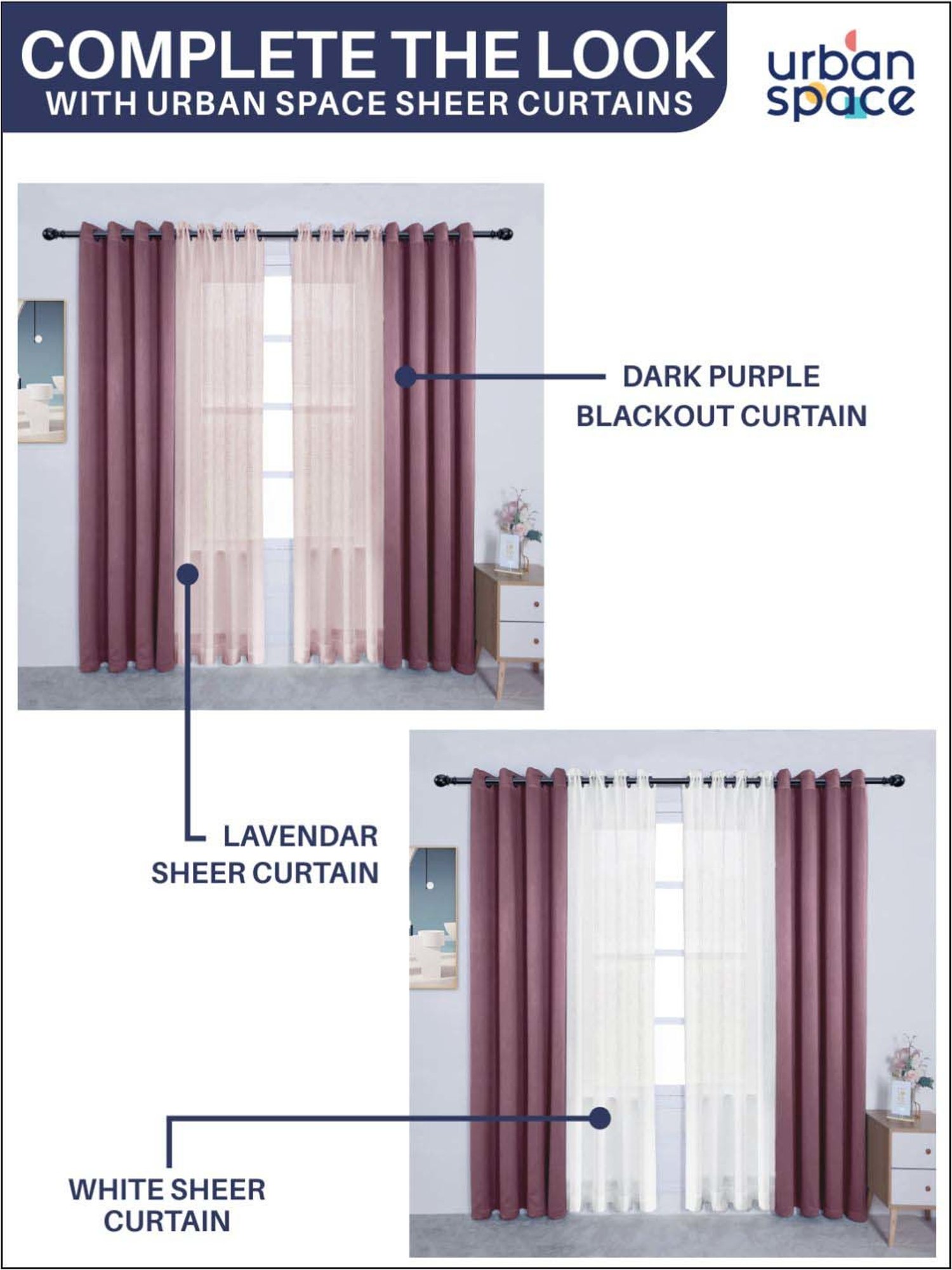 Urban Space Dark Purple Cotton Black Out Window Curtain - Set of 2