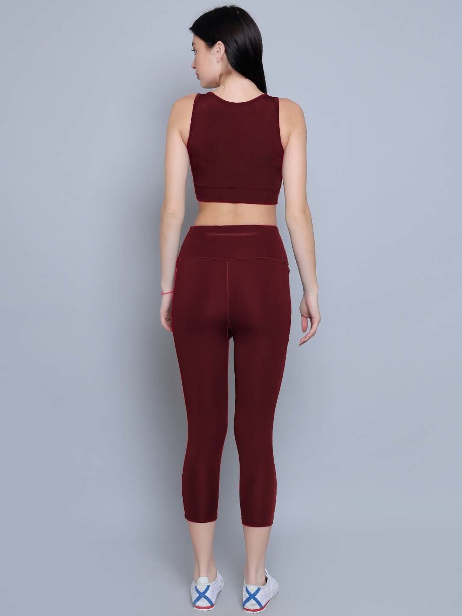 N-Gal Maroon Logo Print Sports Bra With Tights Set