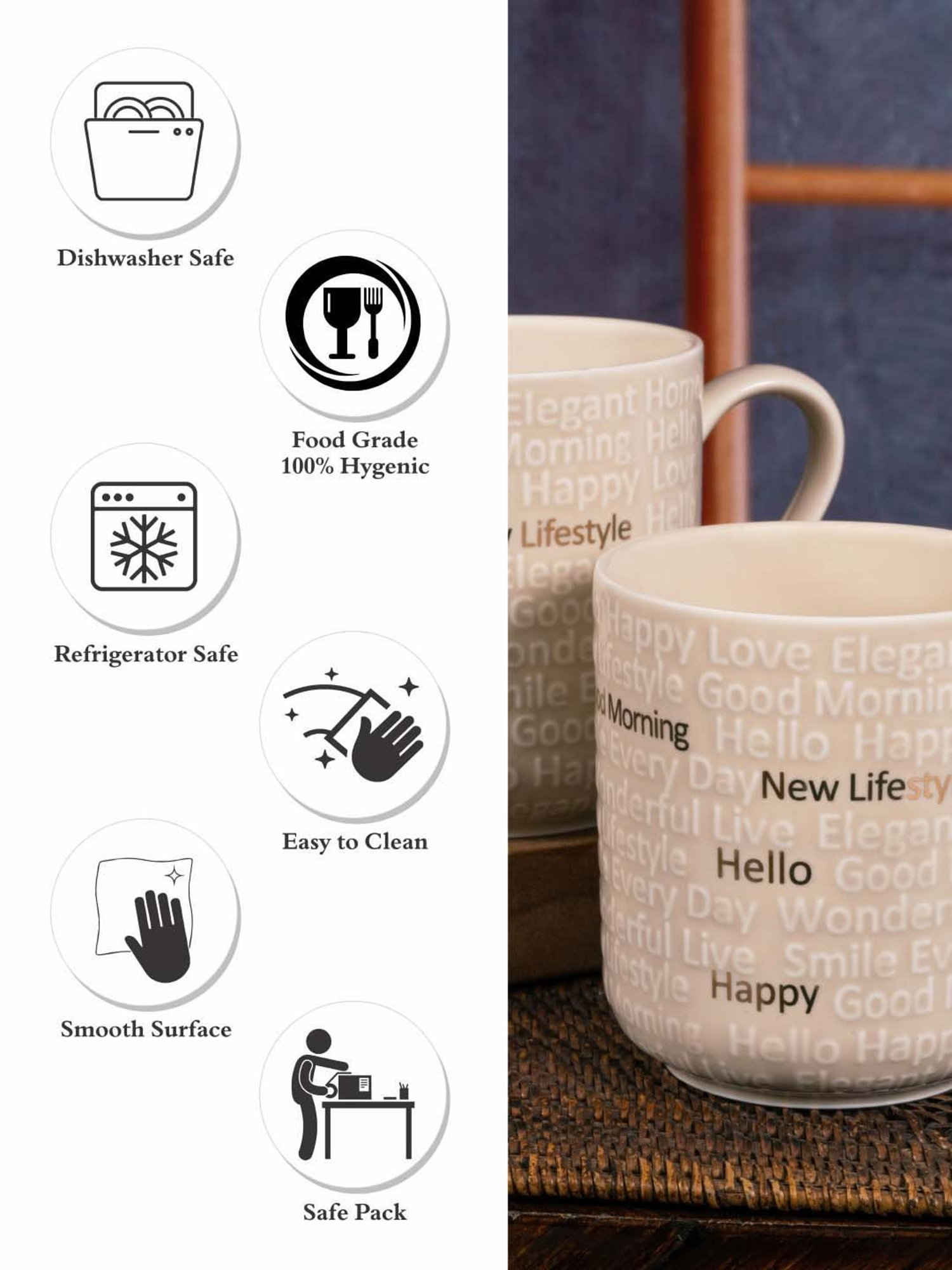 White Gold Light Brown Porcelain 8.5 cm Mug - Set of 2