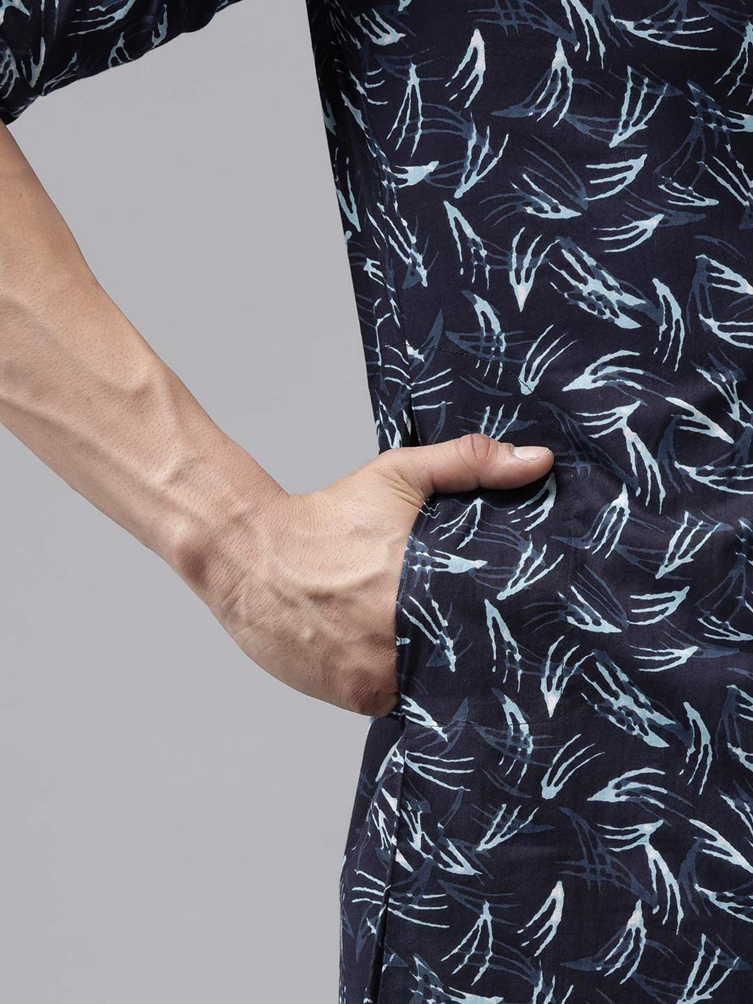 See Designs Indigo Blue & White Cotton Regular Fit Printed Kurta Bottom Set