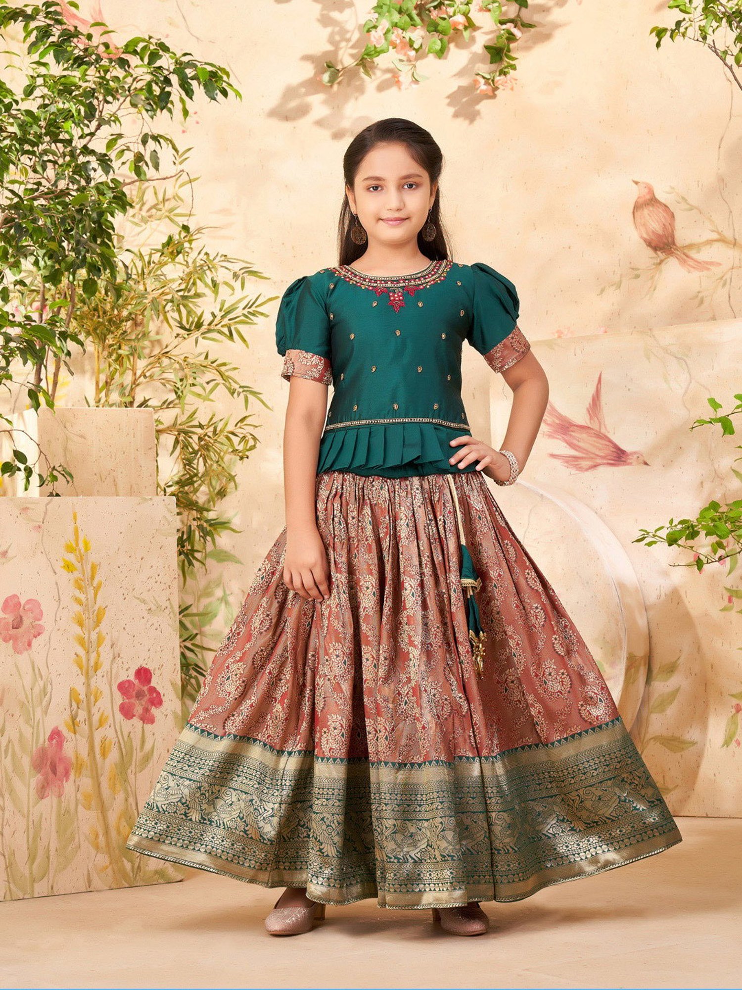 A Little Fable Kids Blue Printed Lehenga with Choli & Dupatta