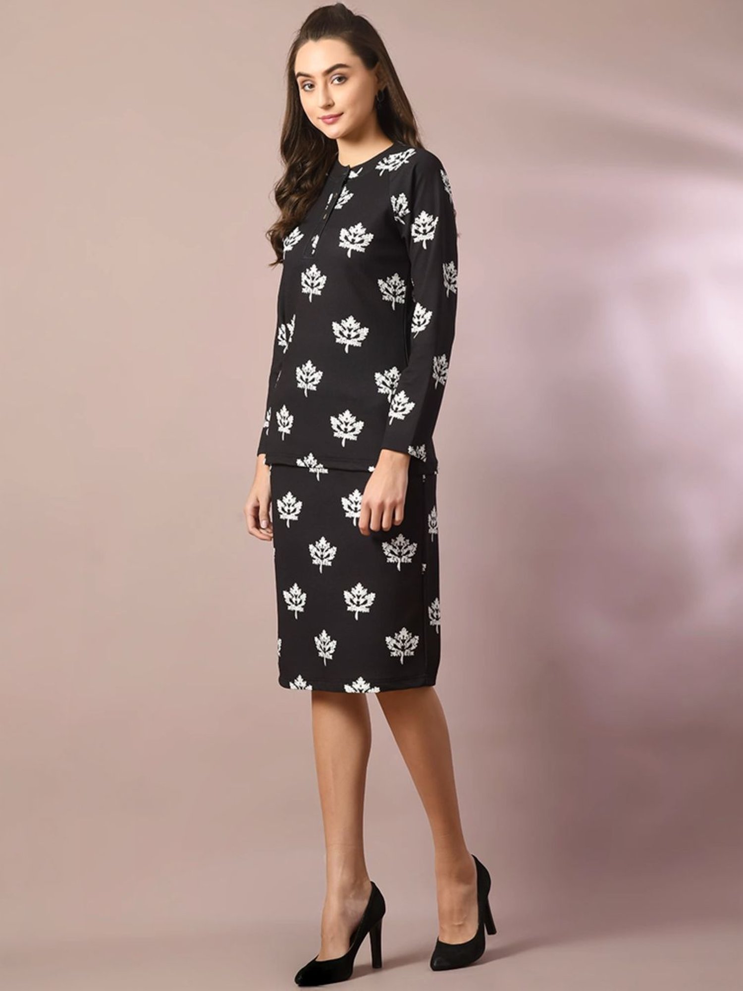 Myshka Black Floral Print Bodycon Skirt