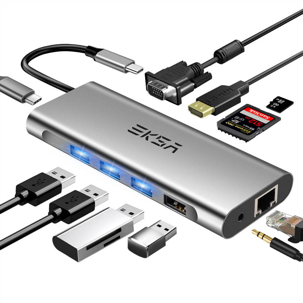 USB C Hub, 11 in 1 USB C to HDMI Adapter with 1000M Ethernet, 4K HDMI, 1080P VGA,Power Delivery PD Charging Port, 3 USB 3.0 Ports Adapter Compatible for MacBook Pro, ChromeBook, XPS, and USB C Devices