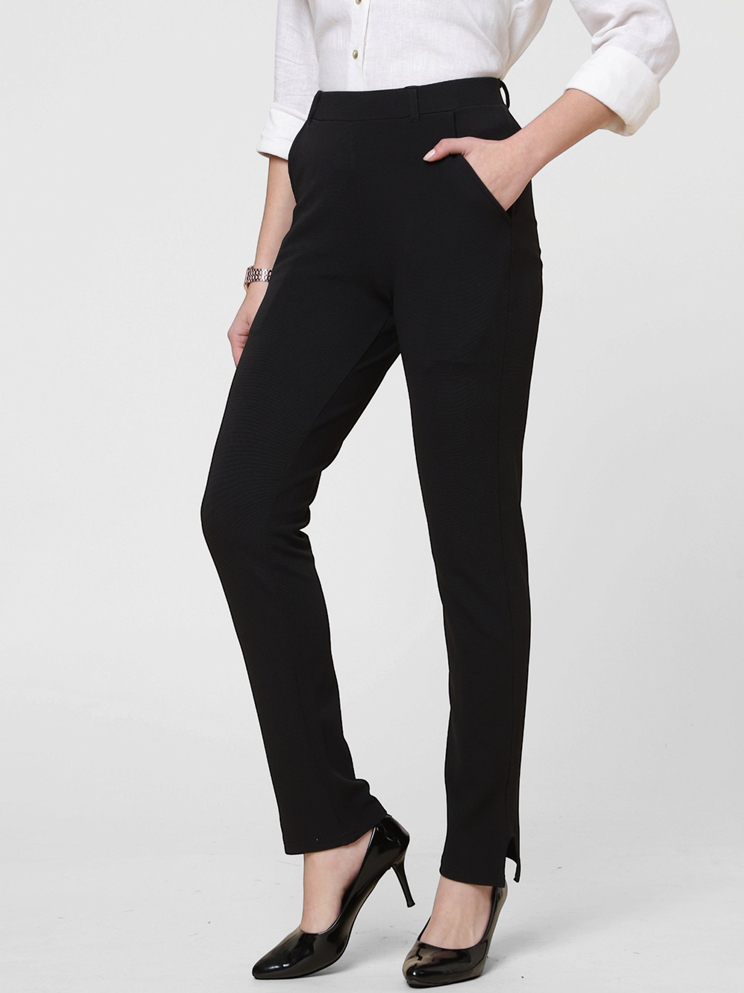 FITHUB Black Skinny Fit High Rise Trousers