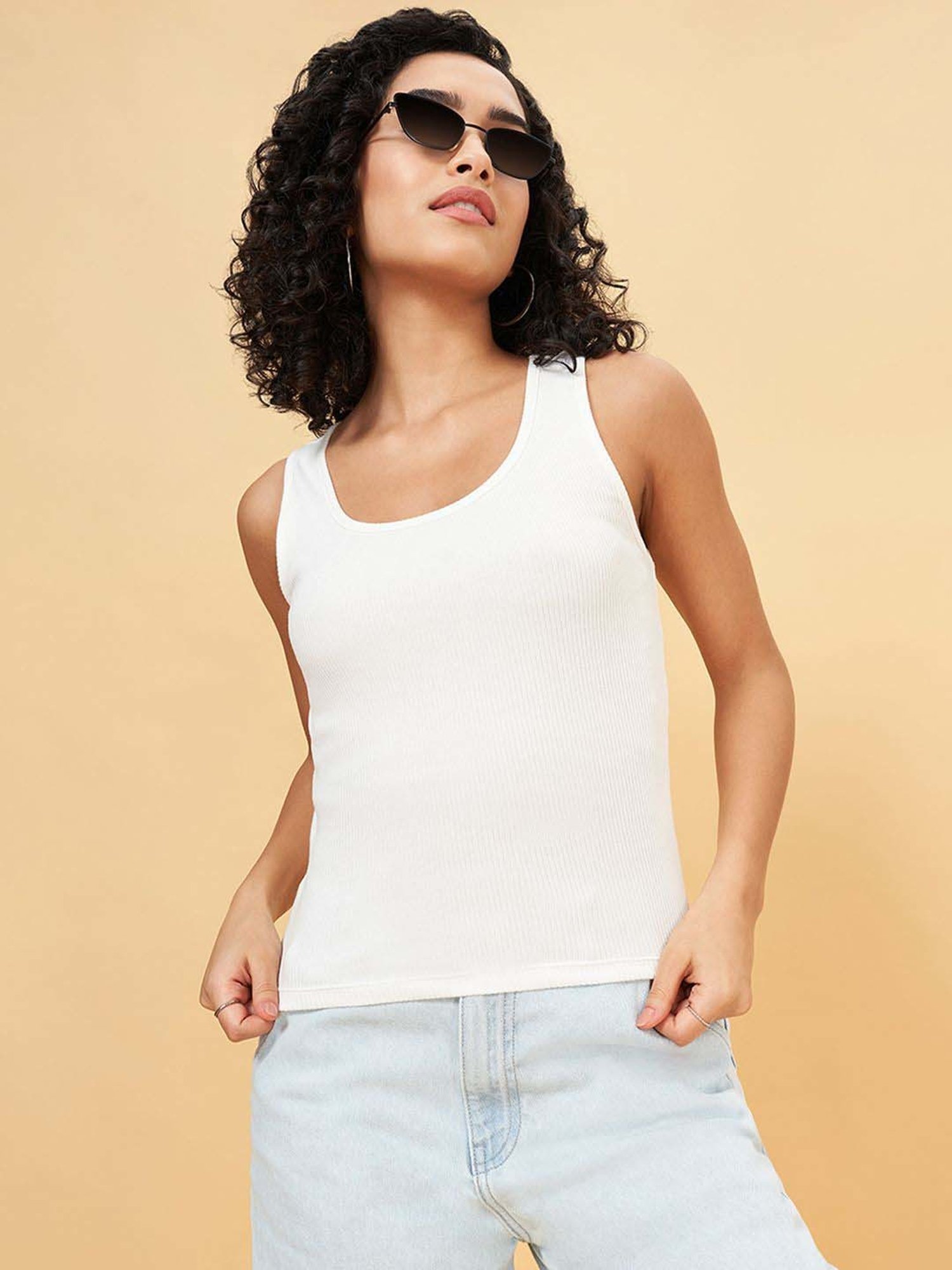 People by Pantaloons White Plain Tank Top