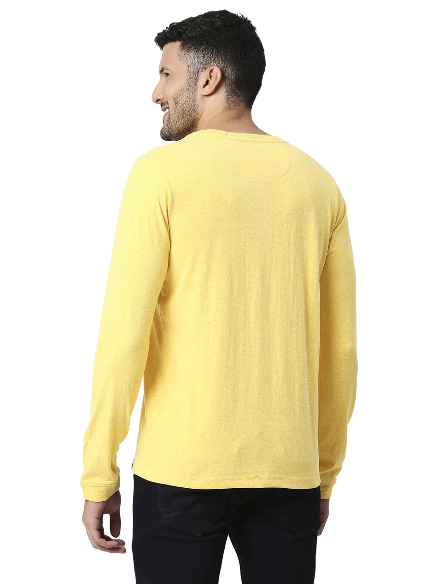 Basics Yellow Slim Fit Printed T-Shirt