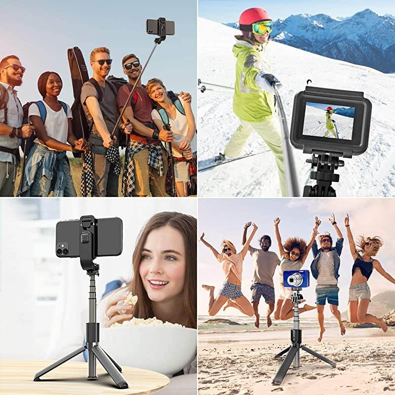 Bluetooth Selfie Stick Tripod Extendable Aluminum Tripod Stand with Wireless Remote 360&deg; Rotation Selfie Stick for iPhone 1111 Pro MaxXS MaxXSXRX87 Android Phone and Sports Camera GoPro