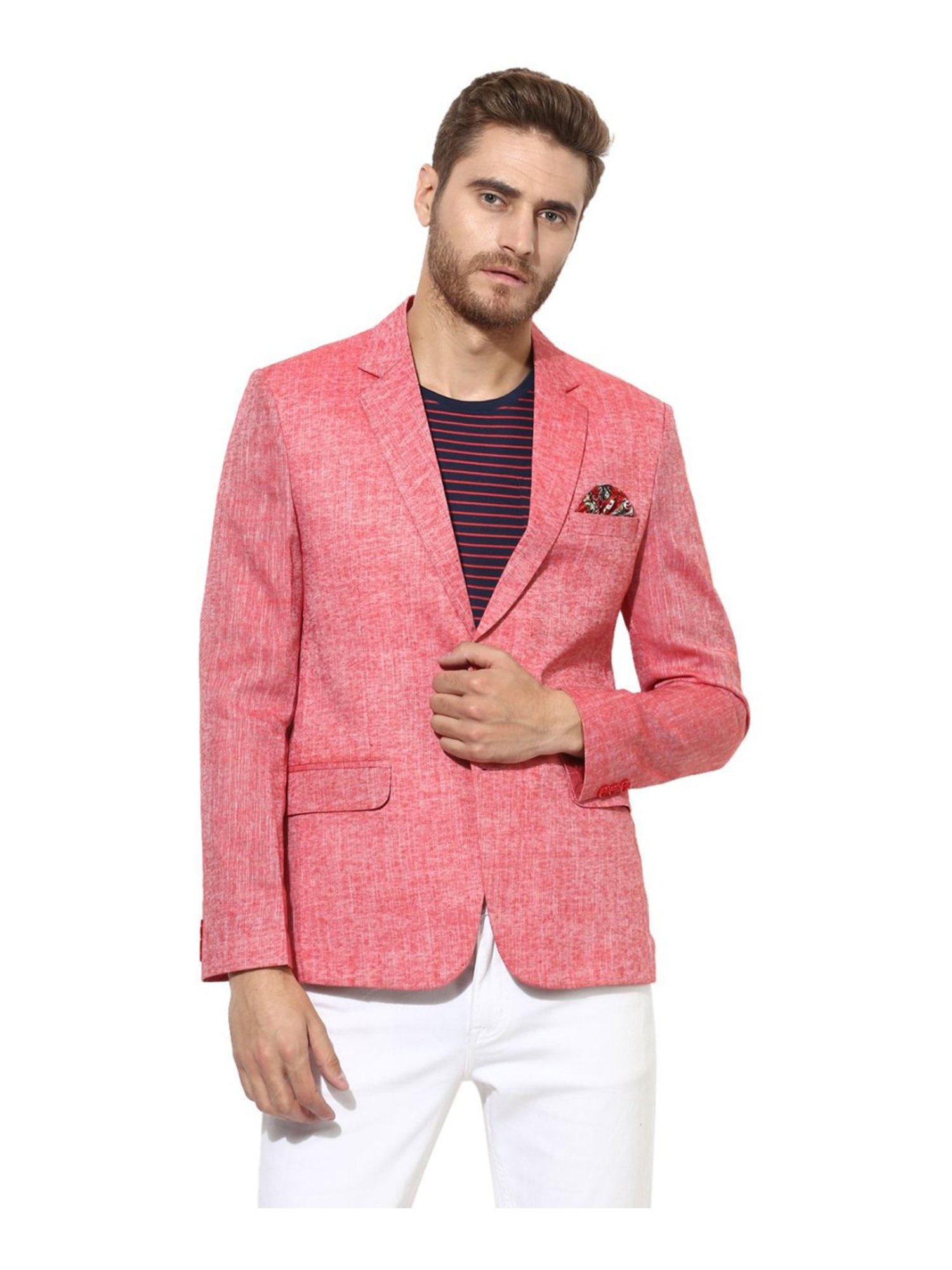 Hang Up Red Linen Regular Fit Blazer