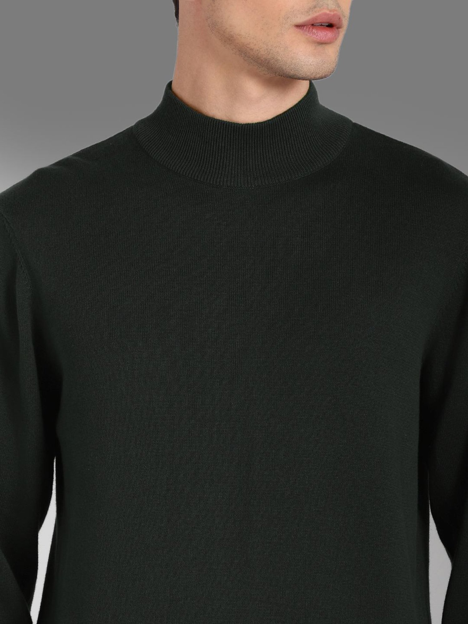 High Star Green Cotton Regular Fit Sweater