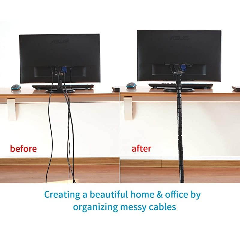 25ft 1 inch Cable Sleeve Easy Wrap Cable Management Sleeve Wire Wrap Cord Organizer for Computer TV Home Office Black