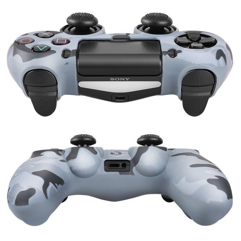 PS4 / Slim / Pro Controller Skin Grip Cover Case Set - Protective Soft Silicone Gel Rubber Shell & Anti-slip Thumb Stick Caps for Sony PlayStation 4 Controller Gaming Gamepad (Camo Gray)