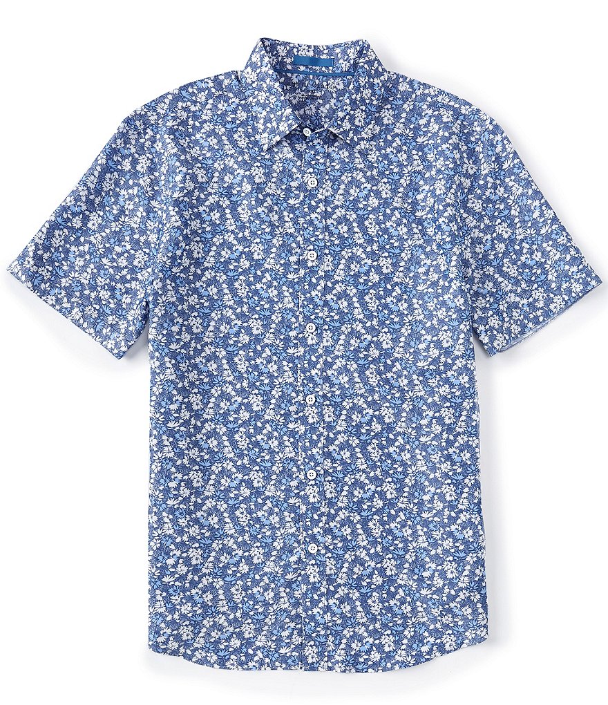 Age Of Wisdom Floral Print Navy Short-Sleeve Woven Shirt