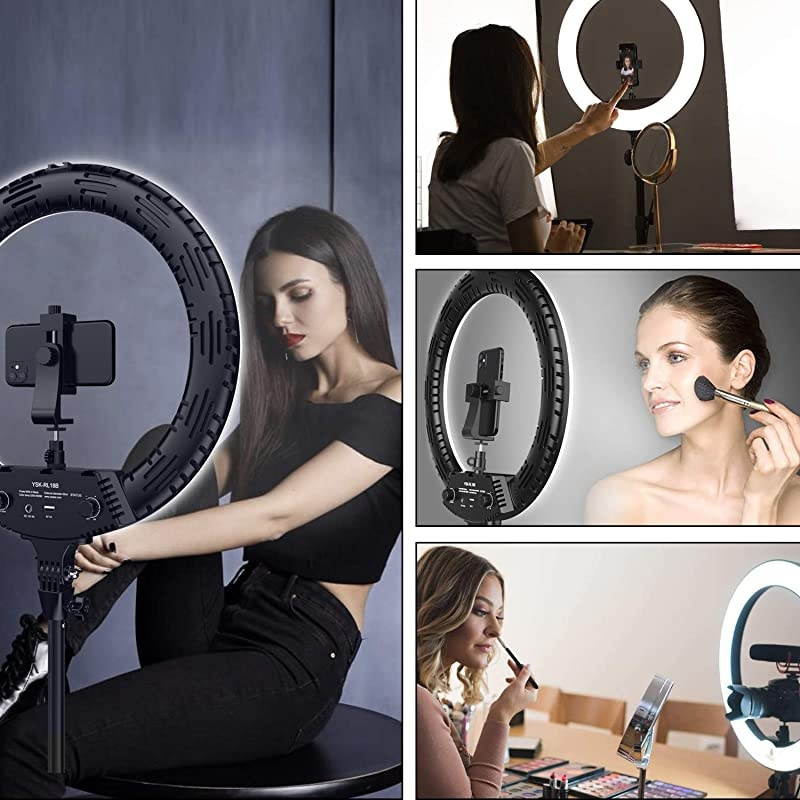 Inch Ring Light with Tripod Stand YouTube LED TikTok Ringlight Kit Color Temperature 3200K to 5500K Makeup Ringlights with Phone Holder Remote Carry Bag Camera Cellphone Video Shoot Selfie Portrait