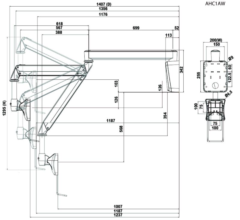 Amer Mounts AHC1AW | Wall Mount Articulating Arm for Healthcare and Medical Offices| Supports 15"-24" Monitors