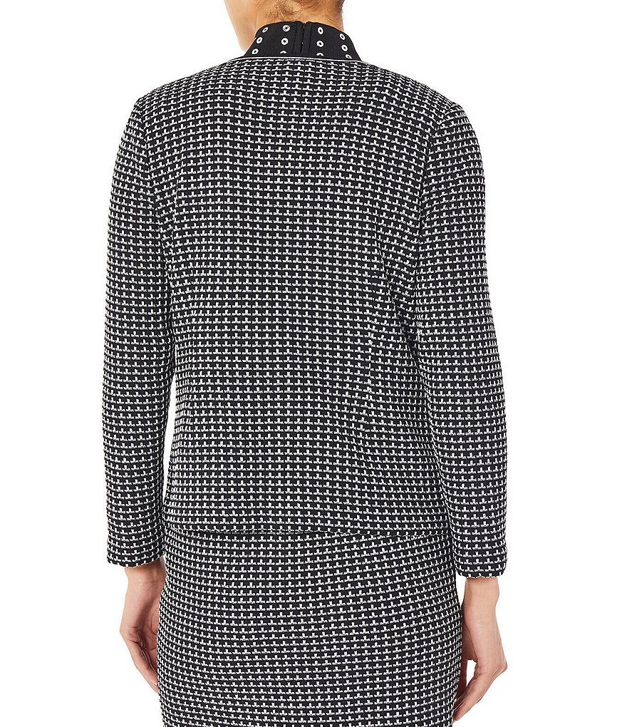Ming Wang Contrast Grid Pattern Knit Round Neck Jacket