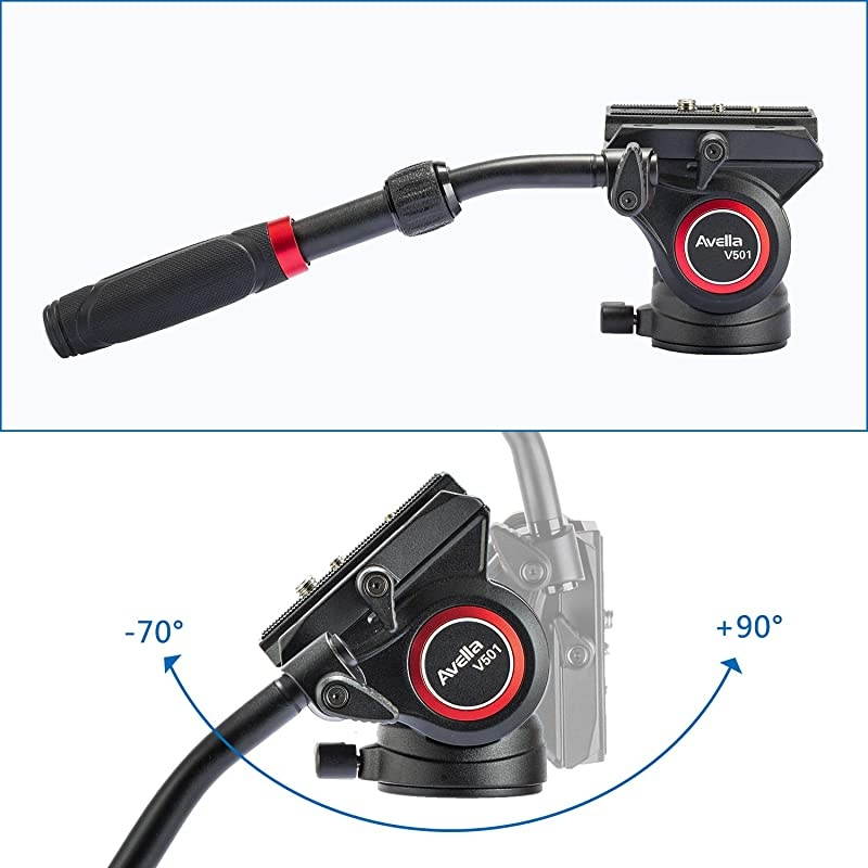 V501 Video Camera Tripod Fluid Drag Pan Head for Canon Nikon Sony Olympus Panasonic DSLR Camera, with 3/8" and 1/4" Mounting Screw