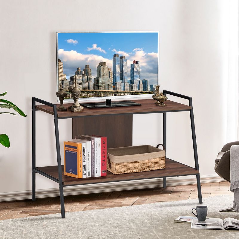 Costway 2-Tier TV Stand Entertainment Center for TV's Up to 40'' w/ Shelves & Metal Frame