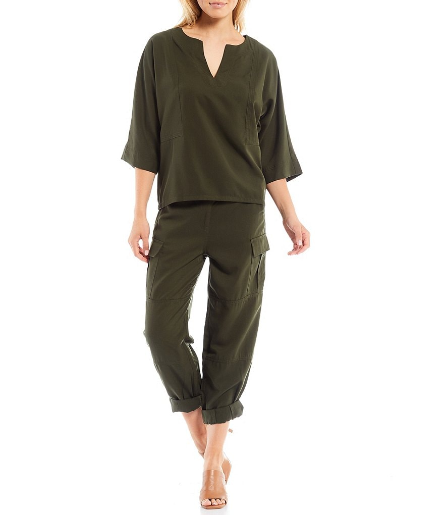 Trina Turk Take A Break Drawstring Waist Cargo-Pocket Coordinating Tencel Pants
