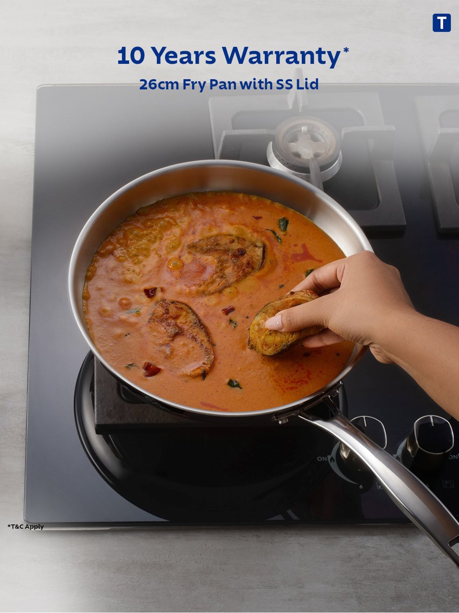 Tramontina Aeion Triply Non-Toxic Stainless Steel Fry Pan with lid 26cm NSF Certified