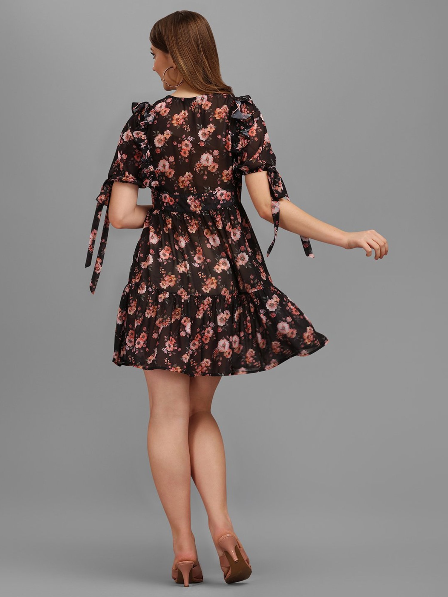 MASAKALI.CO Black Floral Print Skater Dress