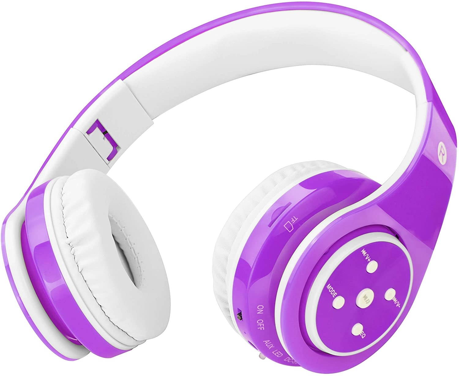 Kids Headphones Bluetooth Wireless On-Ear Foldable Stereo Sound Headset Safey Volume Limited Long Playing time SD Card Slot Build-in Mic 3.5mm Jack Wireless/Wired Headphones(Purple)
