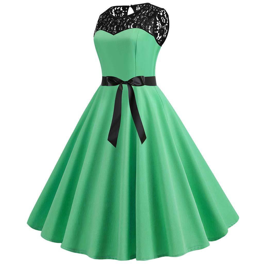 Prom Dresses for Women,Women Vintage 1950s Retro Sleeveless Lace Splice Solid Party Prom Swing Dress