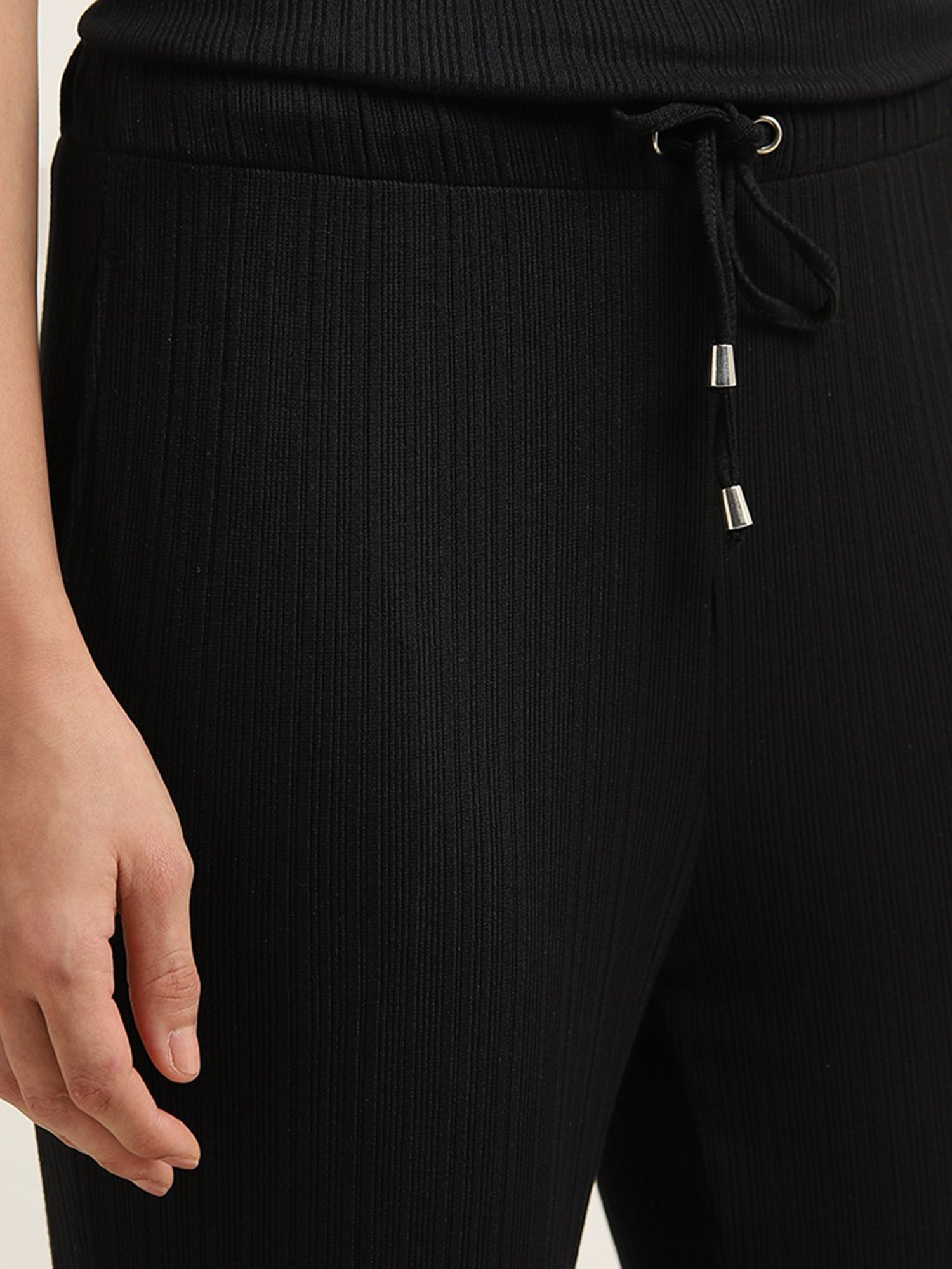 Wunderlove by Westside Black Ribbed High-Rise Pants