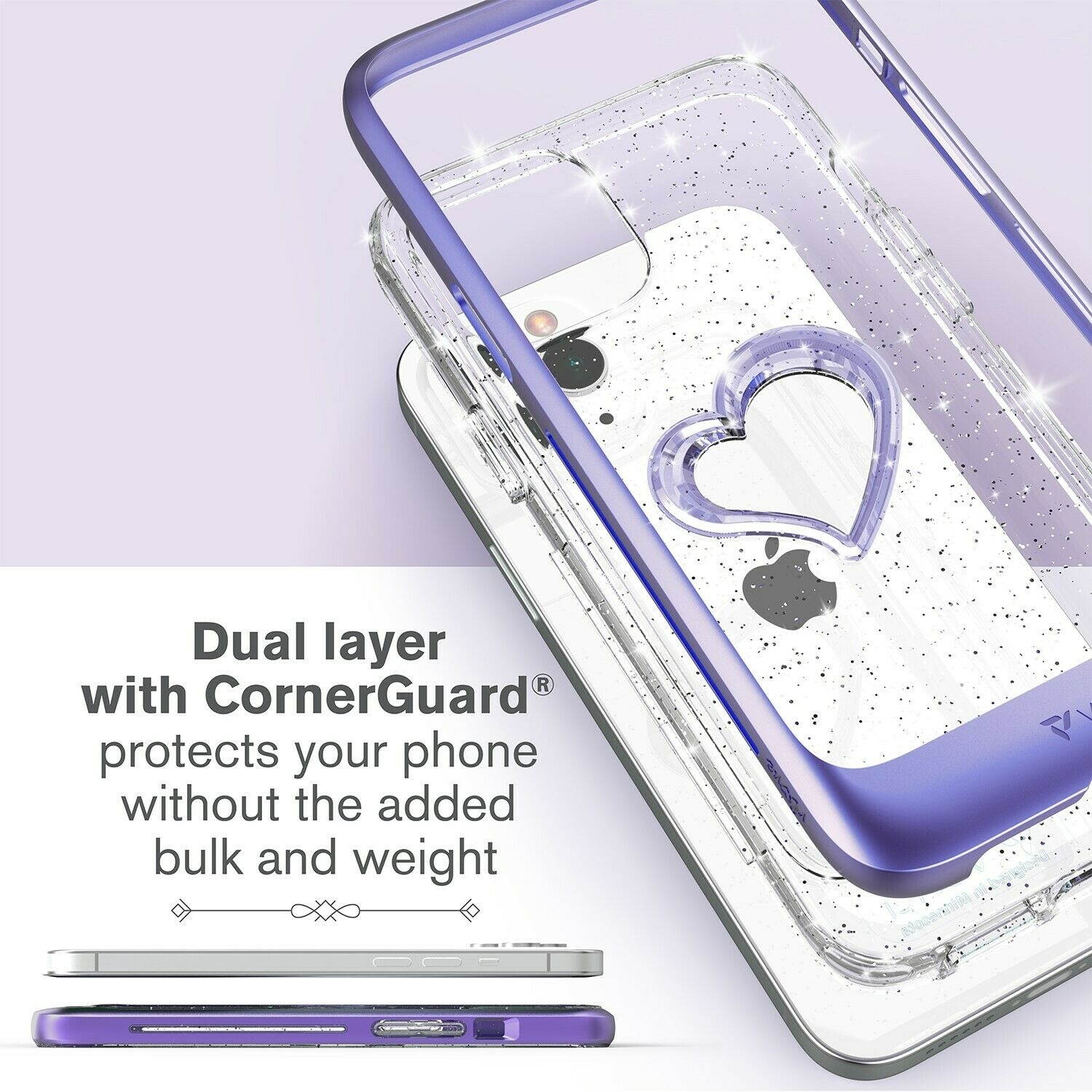 [vLove][Glitter Heart-Shape] Hybrid Clear Case for iPhone 12 Pro - Purple