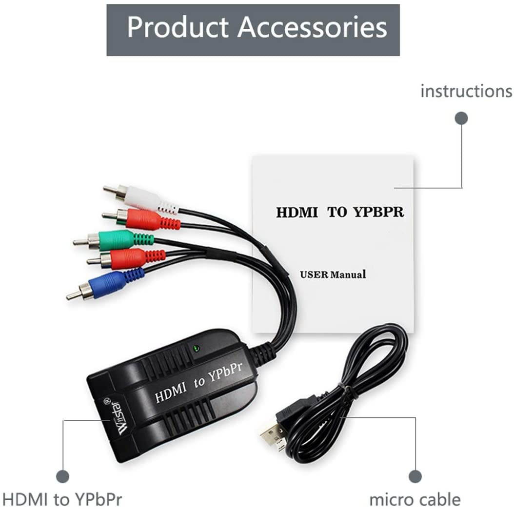 Wiistar HDMI to Component 1080P Converter HDMI to YPbPr RGB 5RGB Video Audio Converter Adapter Support Scaler for PS3 PS4 Blu-ray Player DVD Xbox TV