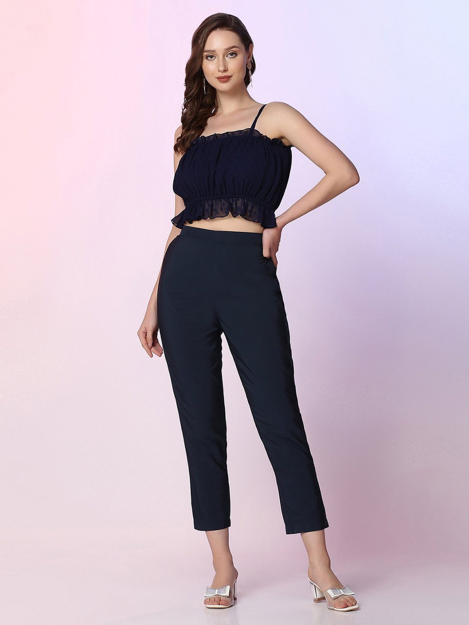 SELVIA Navy Regular Fit Crop Top