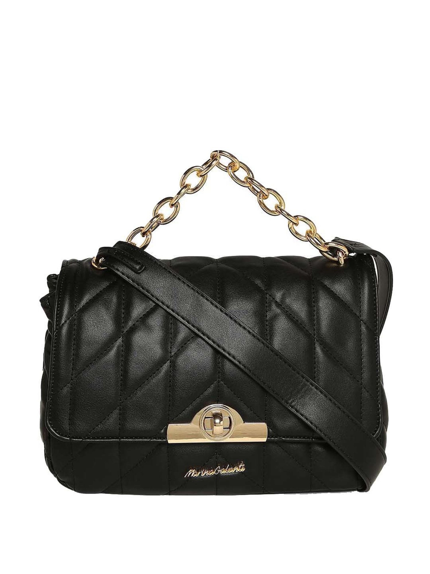 Marina Galanti Black Quilted Medium Satchel Handbag