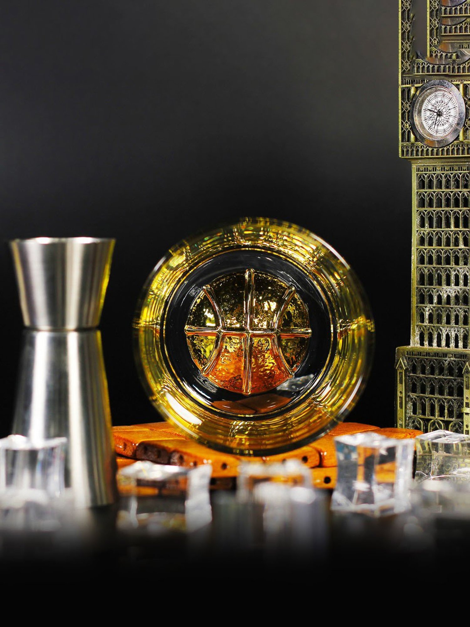 Melbify Gold Basket Ball Transparent Whiskey Glass 300ml - Set of 2