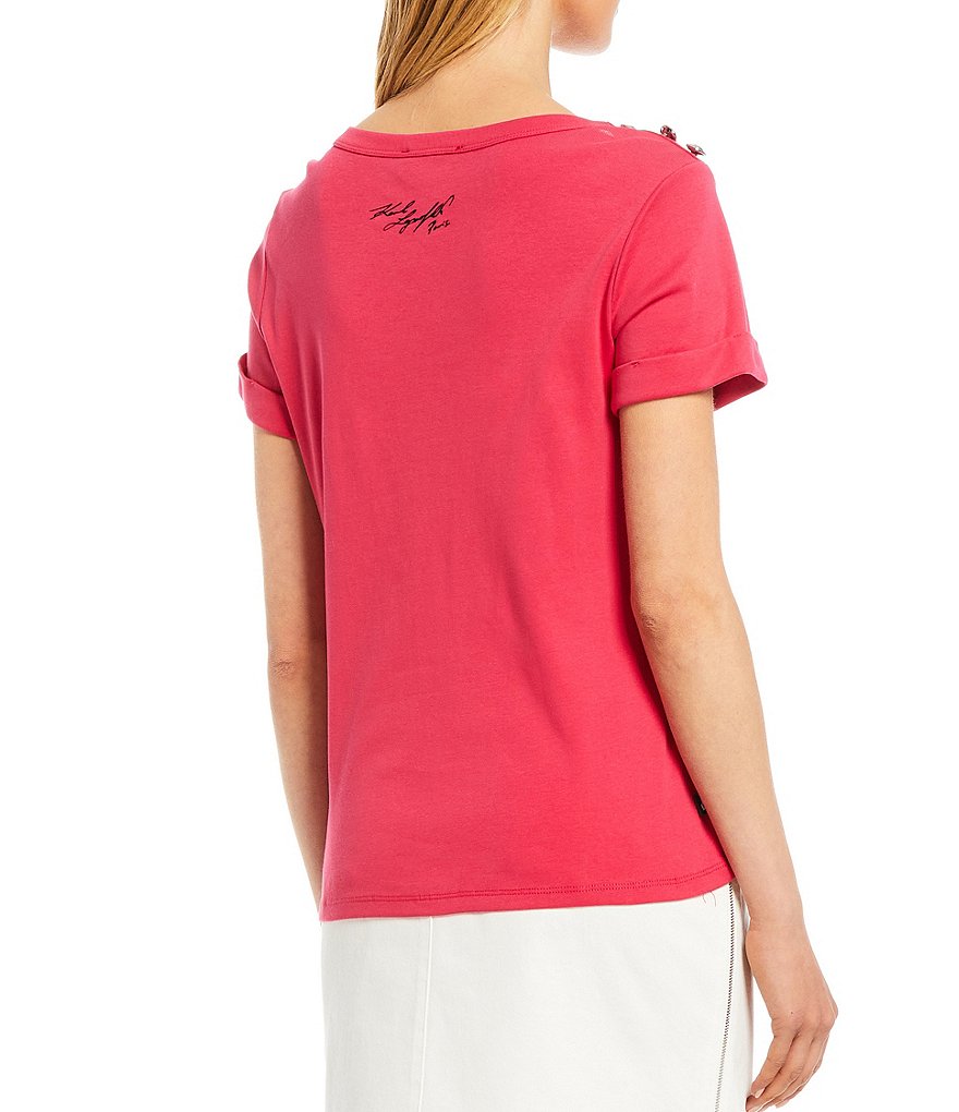 KARL LAGERFELD PARIS Short Sleeve Button Shoulder Tee