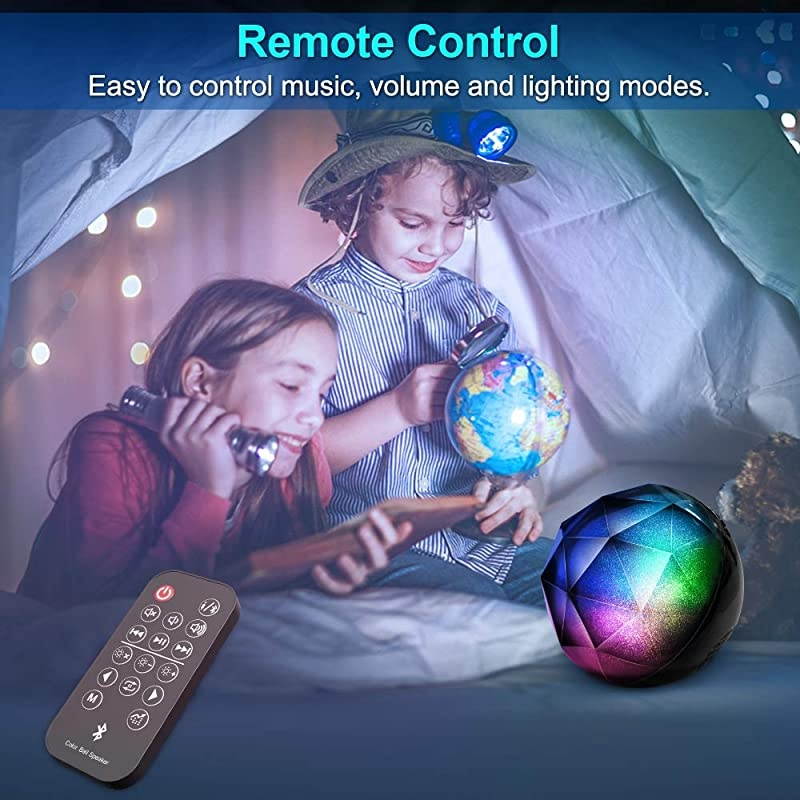 Bluetooth Speakers Mini Portable LED Colorful Wireless Loud Stereo Sound Speaker with Remote Control TF Card AUX Cable Enhanced Bass for iPhone Samsung and More Black