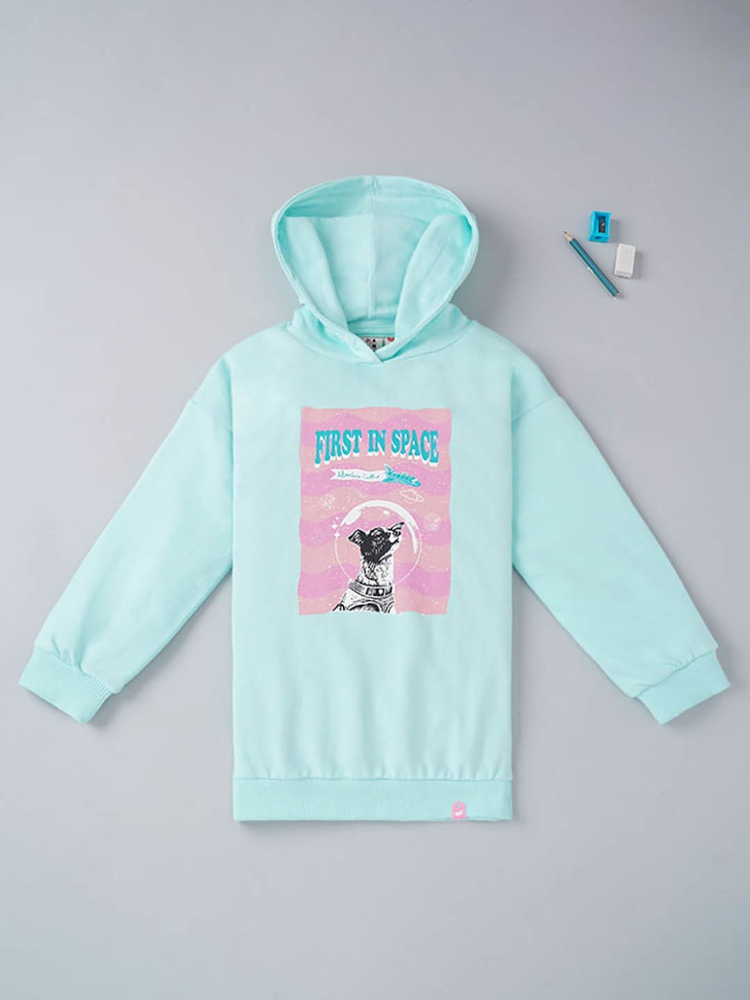 Ed-a-Mamma Kids Blue Printed Full Sleeves Hoodie