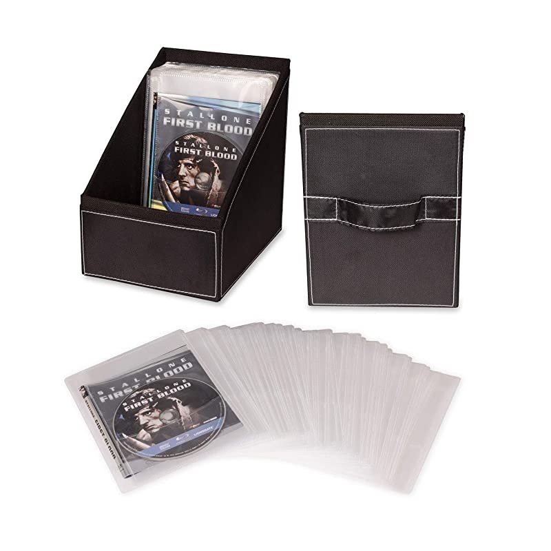 Media Sleeve Storage Bin Leatherette Front Quality Stitching and includes 36 Sleeves for CDs DVDs and Video Games