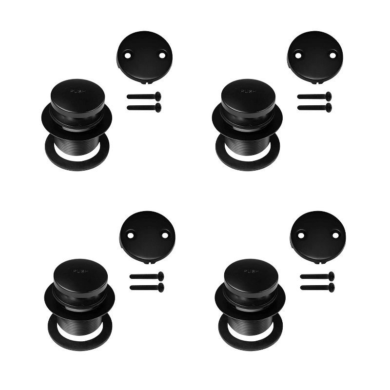 Westbrass 1.5 Inch Diameter Round Universal Tiptoe Drain Bathtub Trim Set with 2-Hole Faceplate, Matte Black (4 Pack)