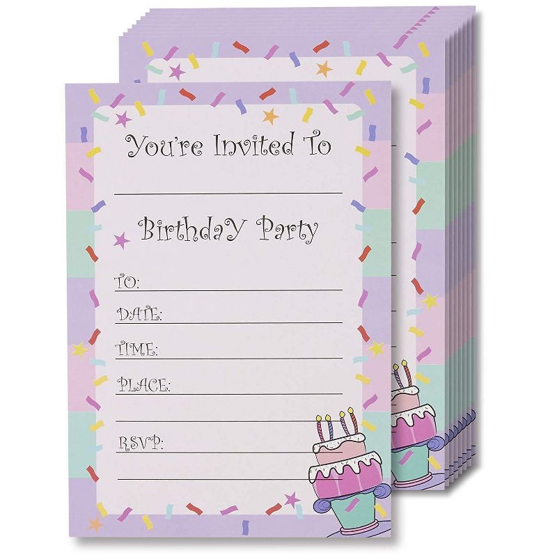 Invitation Cards &ndash; 24-Pack Birthday Party Invitation Cards, Fill-in Invitations with Envelopes, Confetti Designs, 5 x 7 Inches