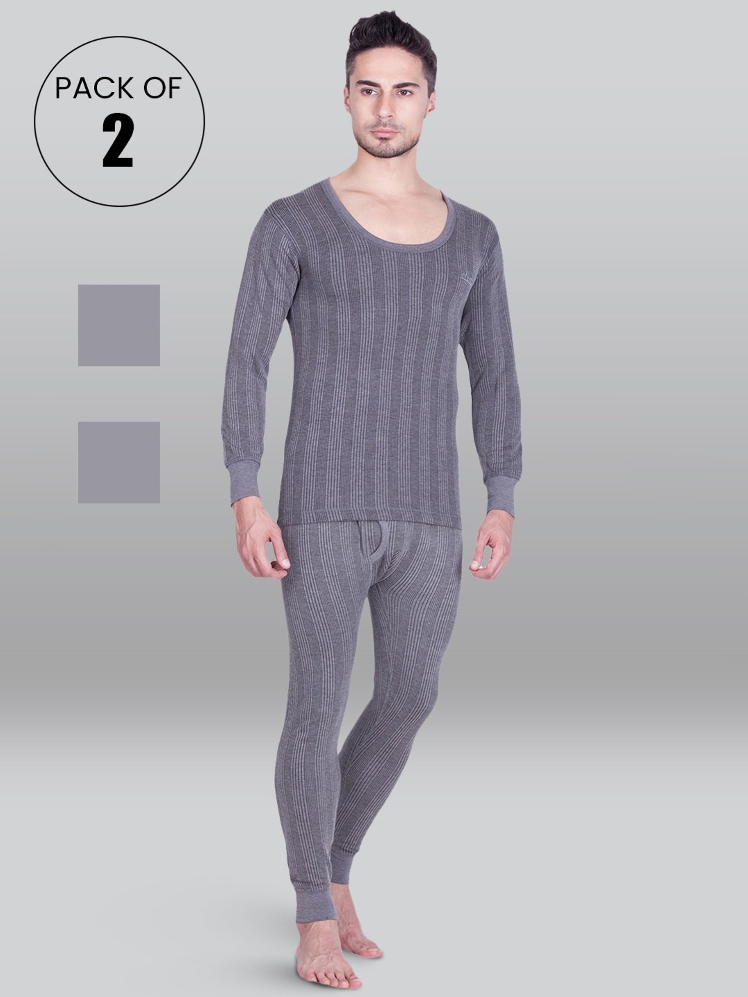 LUX Inferno Charcoal Skinny Fit Striped Thermal Set - Pack of 2