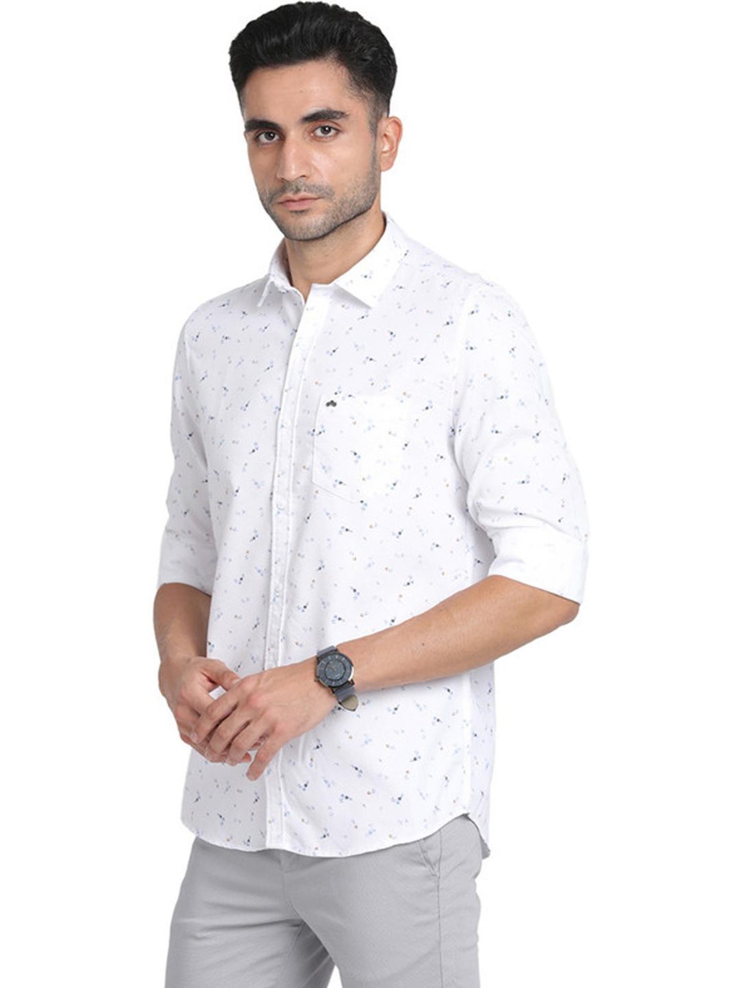 Turtle White Slim Fit Printed Shirts