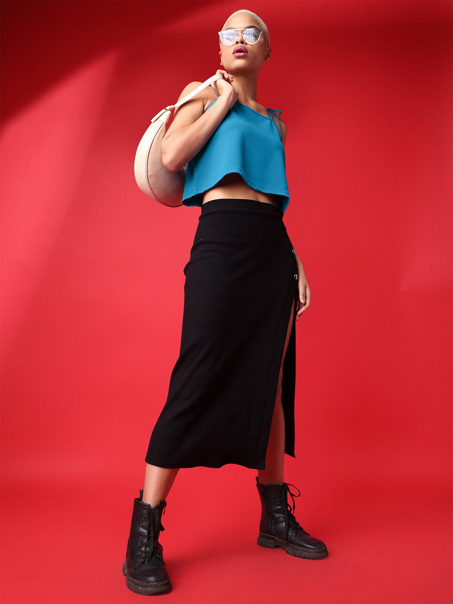 PURVAJA Teal Regular Fit Crop Top