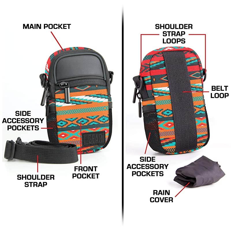 Compact Camera Case Southwest Point and Shoot Camera Bag with Accessory Pockets Rain Cover and Shoulder StrapCompatible with Sony CyberShot Canon PowerShot ELPH Nikon COOLPIX and More