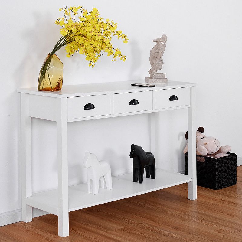 Costway 47" Console Table Hall Table Side Desk Accent Table Drawers Shelf Entryway White
