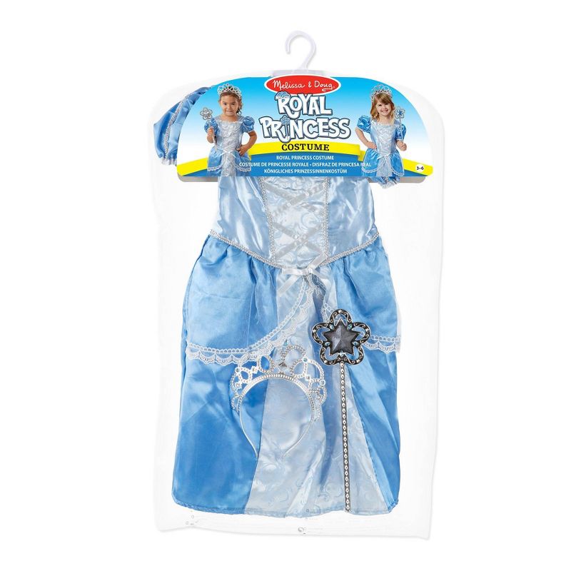 Melissa & Doug Royal Princess Role Play Costume Set (3pc) - Blue Gown, Tiara, Wand