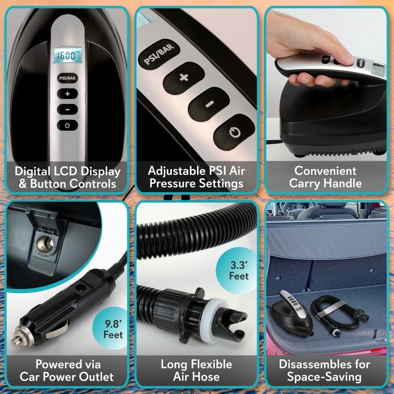 SereneLife SLPUMP20 Electric 110W 12Volt Compact Portable Quick Air Inflator Deflator for SUP Paddleboards, Inflatables, and Watersports (2 Pack)