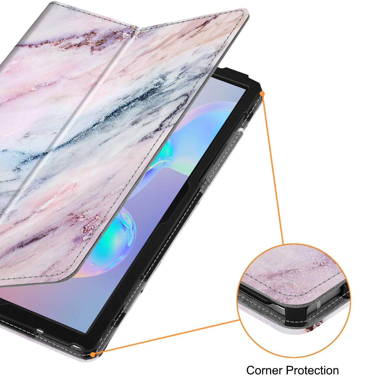 Fintie Folio Case for Samsung Galaxy Tab S6 10.5" 2019 (Model SM-T860/T865/T867), [Patented S Pen Slot Design] Slim Fit Stand Cover Auto Sleep/Wake, Marble Pink