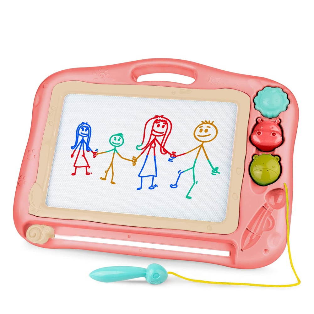 Magnetic Drawing Board Painting Doodle Board Colorful Erasable Writing Sketching Pad with Adorable 3 Stamps Magnet Pen Gifts Toys for Kids